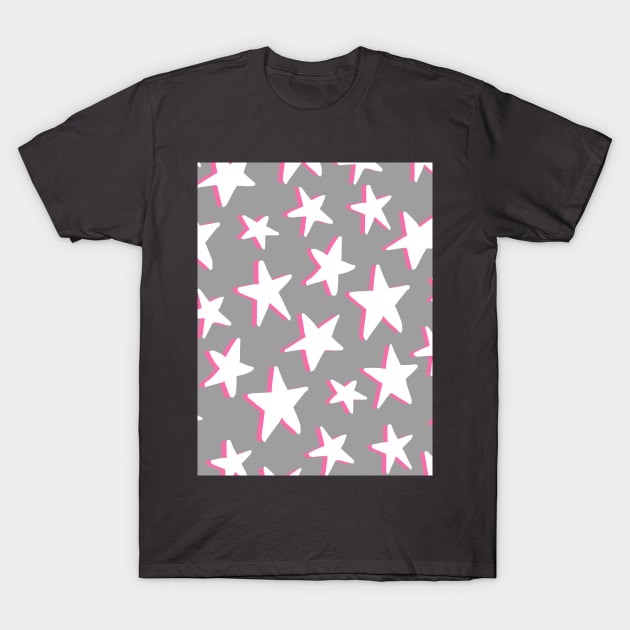 White and Pink Stars Pattern T-Shirt by OneThreeSix